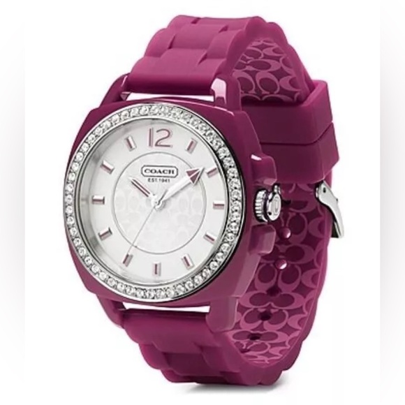Coach Boyfriend Berry Watch silicone band rhinestone dial designer timepiece - Picture 1 of 5